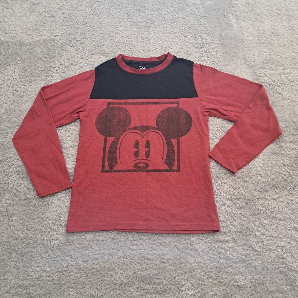 Disney's Mickey Mouse Boys Size Medium Red Long Sleeve Graphic Tee Shirt